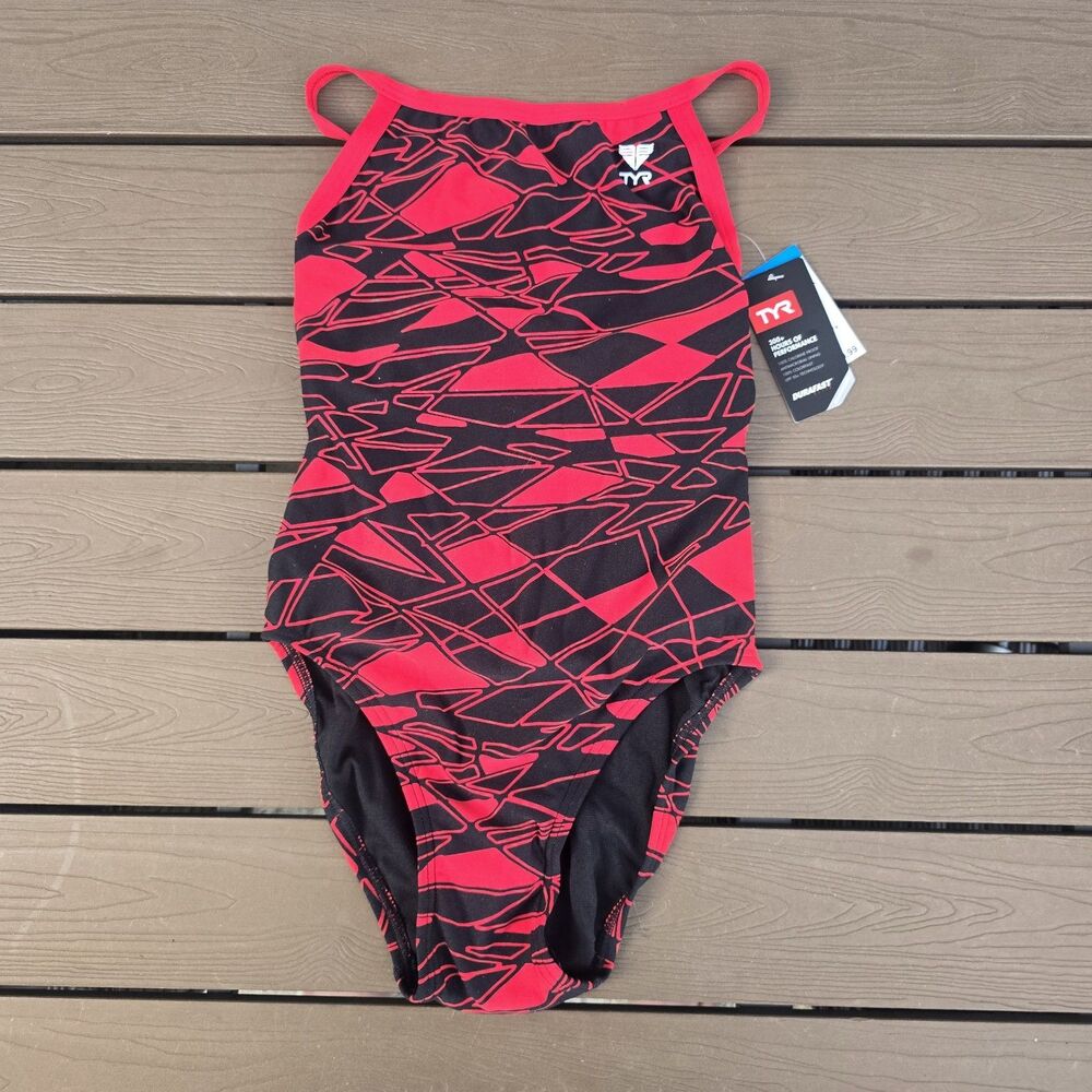 TYR Women's DuraFast Red Mantova Diamondfit One Piece Swimsuit Sz 30 NEW